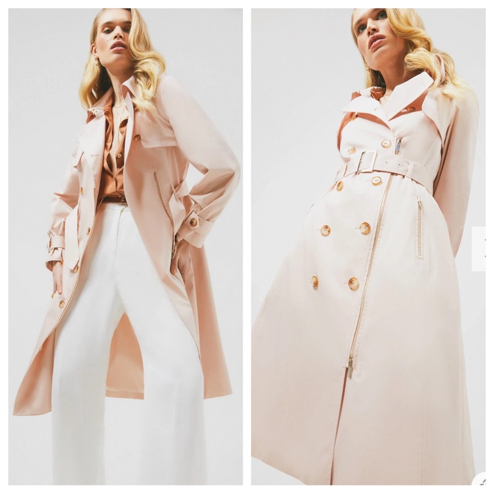 NWT! Karen Millen Polished Cotton Sateen Zip Detail Trench Coat